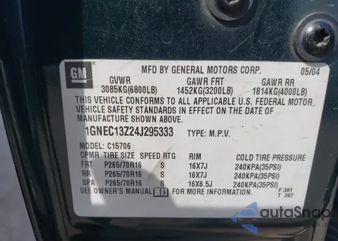 2004 Chevrolet Tahoe Ls z USA, uszkodzony, nr VIN 1GNEC13Z24J295333